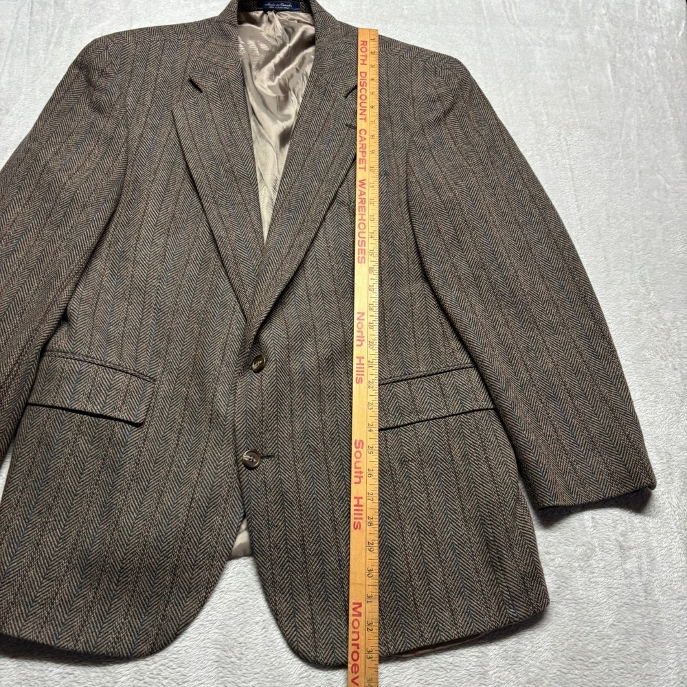 Vintage Chaps Ralph Lauren Blazer Mens 44T Wool Herringbone Stripe Sport Coat - Picture 9 of 12